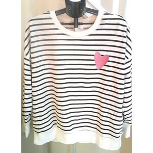Maurices Crew Neck Sweatshirt Women's 1x Black & White Striped with Heart
